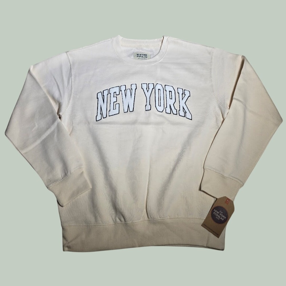 New York Popular Mens L Crewneck Sweatshirt Cream Off White Fleece NWT 1352